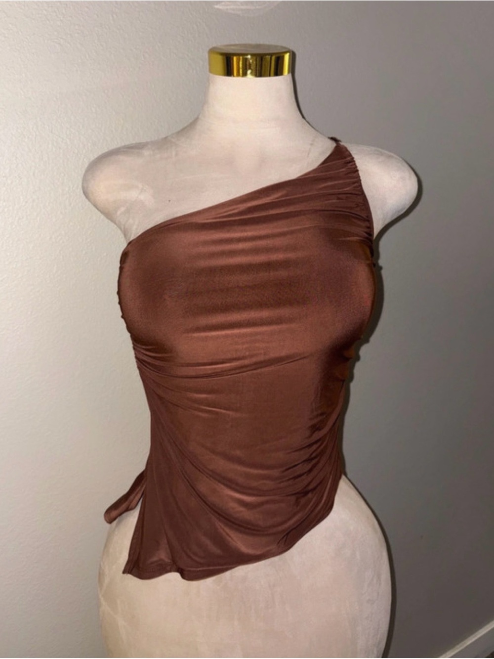 & Other Stories One-Shoulder Chocolate Brown Ruched Tank